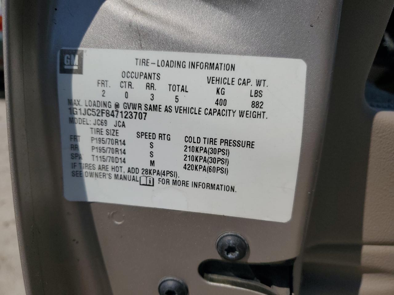 1g1jc52f847123707 1G1JC52F847123707 2004 Chevrolet Cavalier