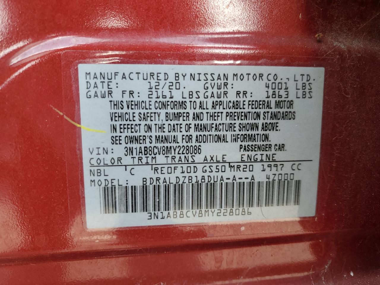 2021 Nissan Sentra Sv VIN: 3N1AB8CV8MY228086 Lot: 65598015