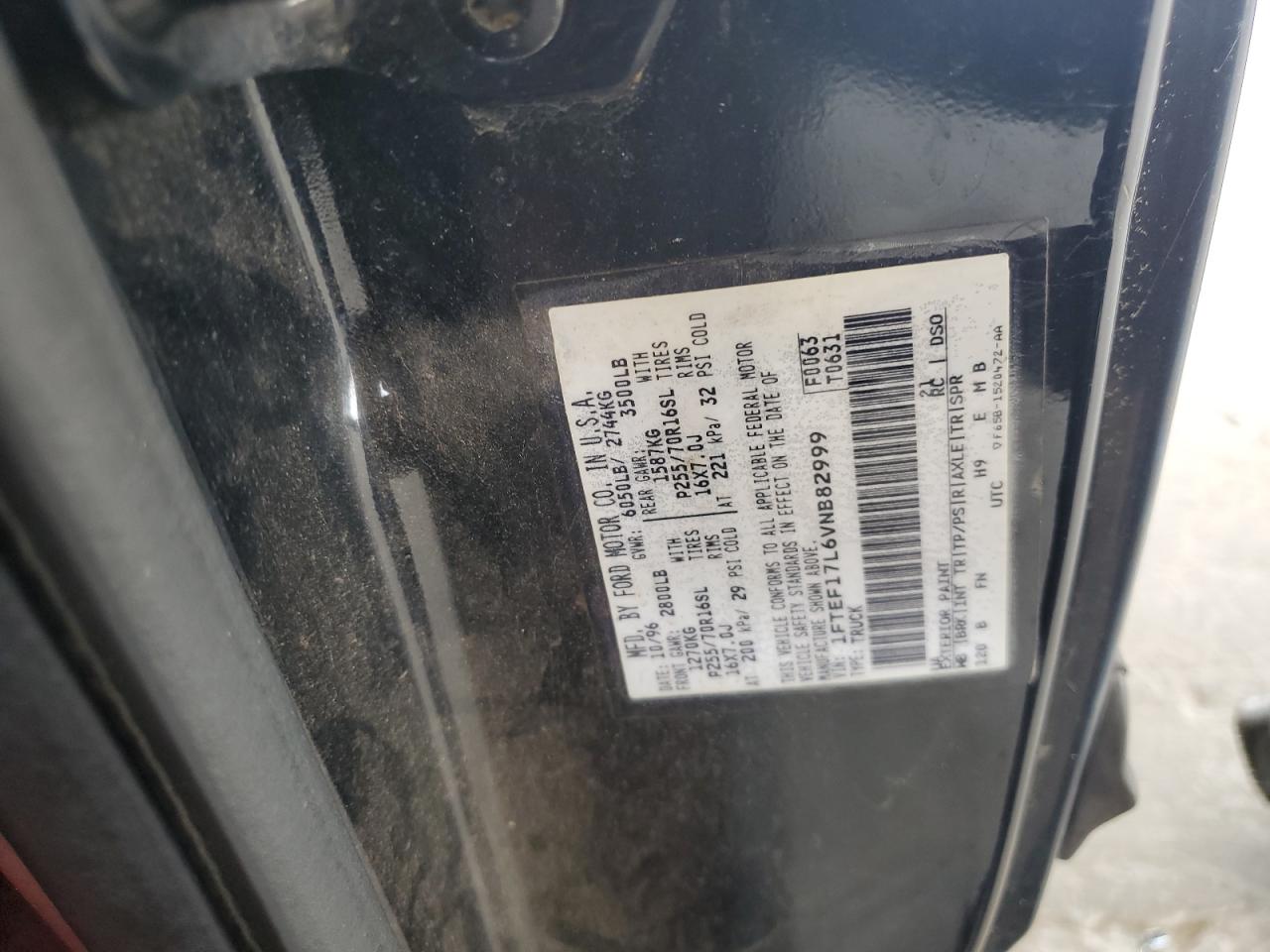 1997 Ford F150 VIN: 1FTEF17L6VNB82999 Lot: 63079795