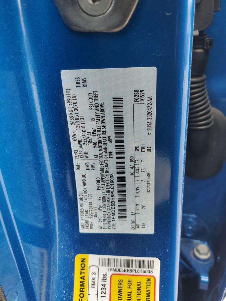2023 Ford Bronco Base VIN: 1FMDE5BH8PLC16038 Lot: 64850645