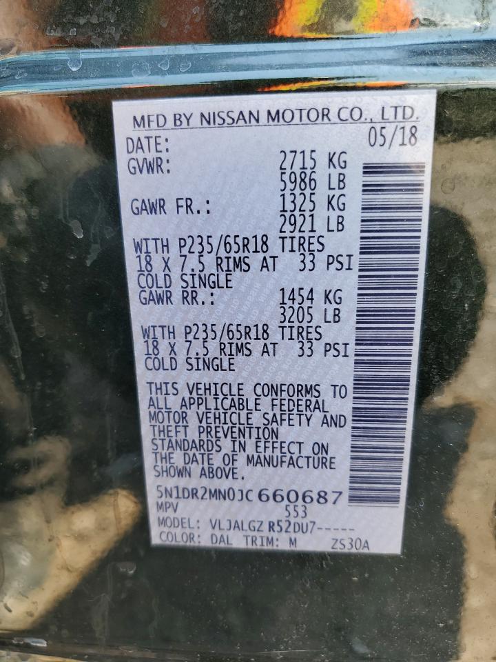 2018 Nissan Pathfinder S VIN: 5N1DR2MN0JC660687 Lot: 63310735
