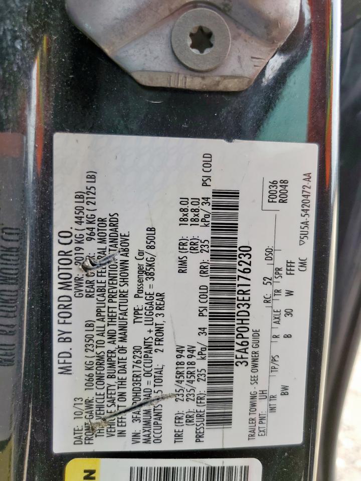 2014 Ford Fusion Se VIN: 3FA6P0HD3ER176230 Lot: 66856905