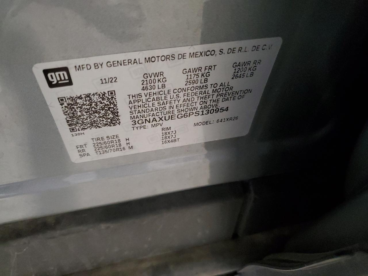 2023 Chevrolet Equinox Lt VIN: 3GNAXUEG6PS130954 Lot: 65269165