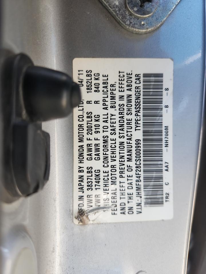 2012 Honda Civic Hybrid VIN: JHMFB4F28CS000999 Lot: 64932975