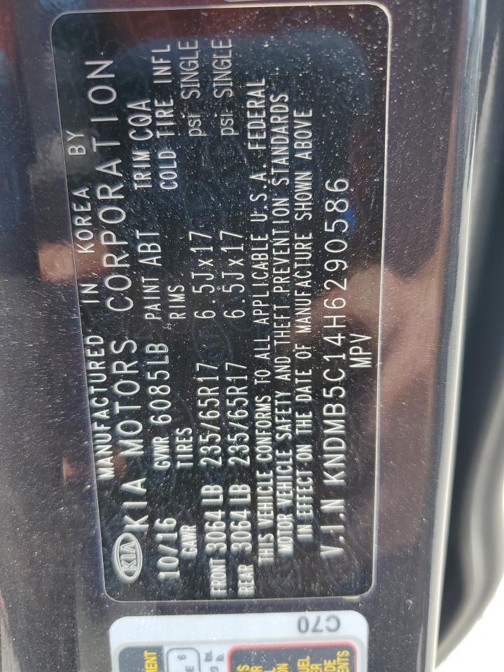 2017 Kia Sedona Lx VIN: KNDMB5C14H6290586 Lot: 63316605