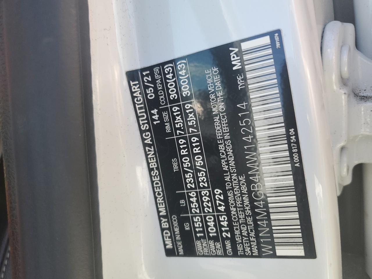 2021 Mercedes-Benz Glb 250 VIN: W1N4M4GB4MW142514 Lot: 64977885