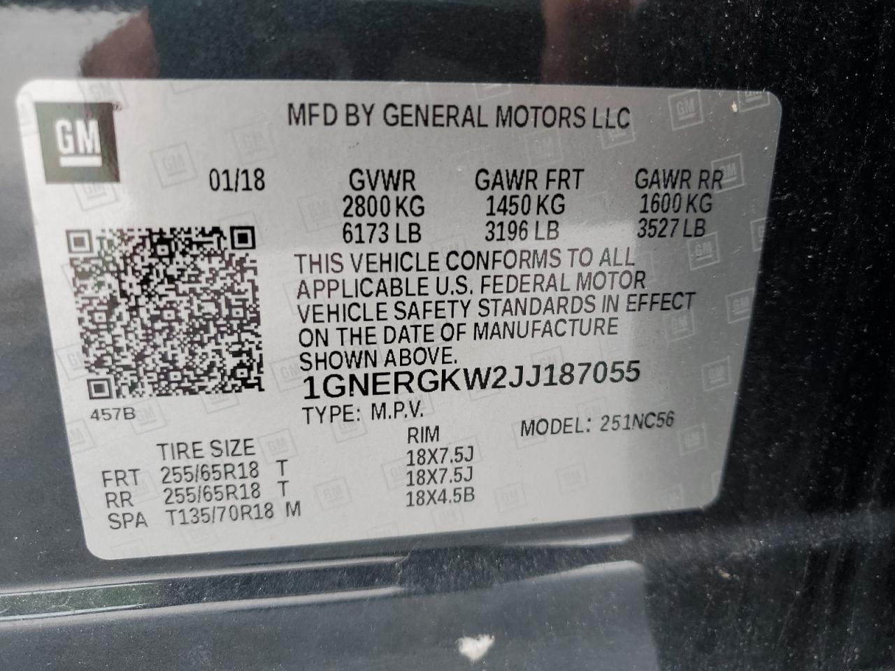 2018 Chevrolet Traverse Lt VIN: 1GNERGKW2JJ187055 Lot: 64954085