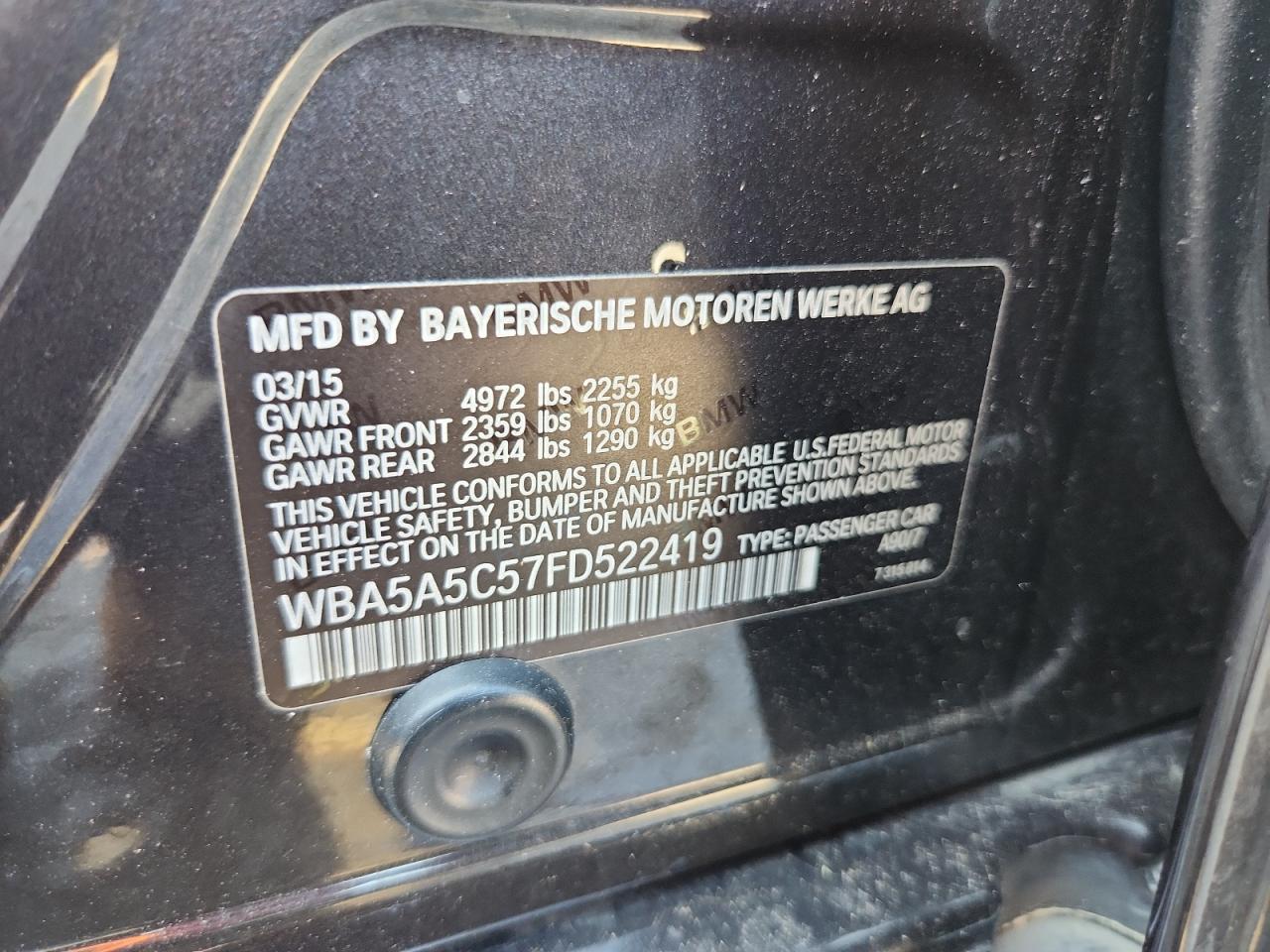 2015 BMW 528 I VIN: WBA5A5C57FD522419 Lot: 63450035