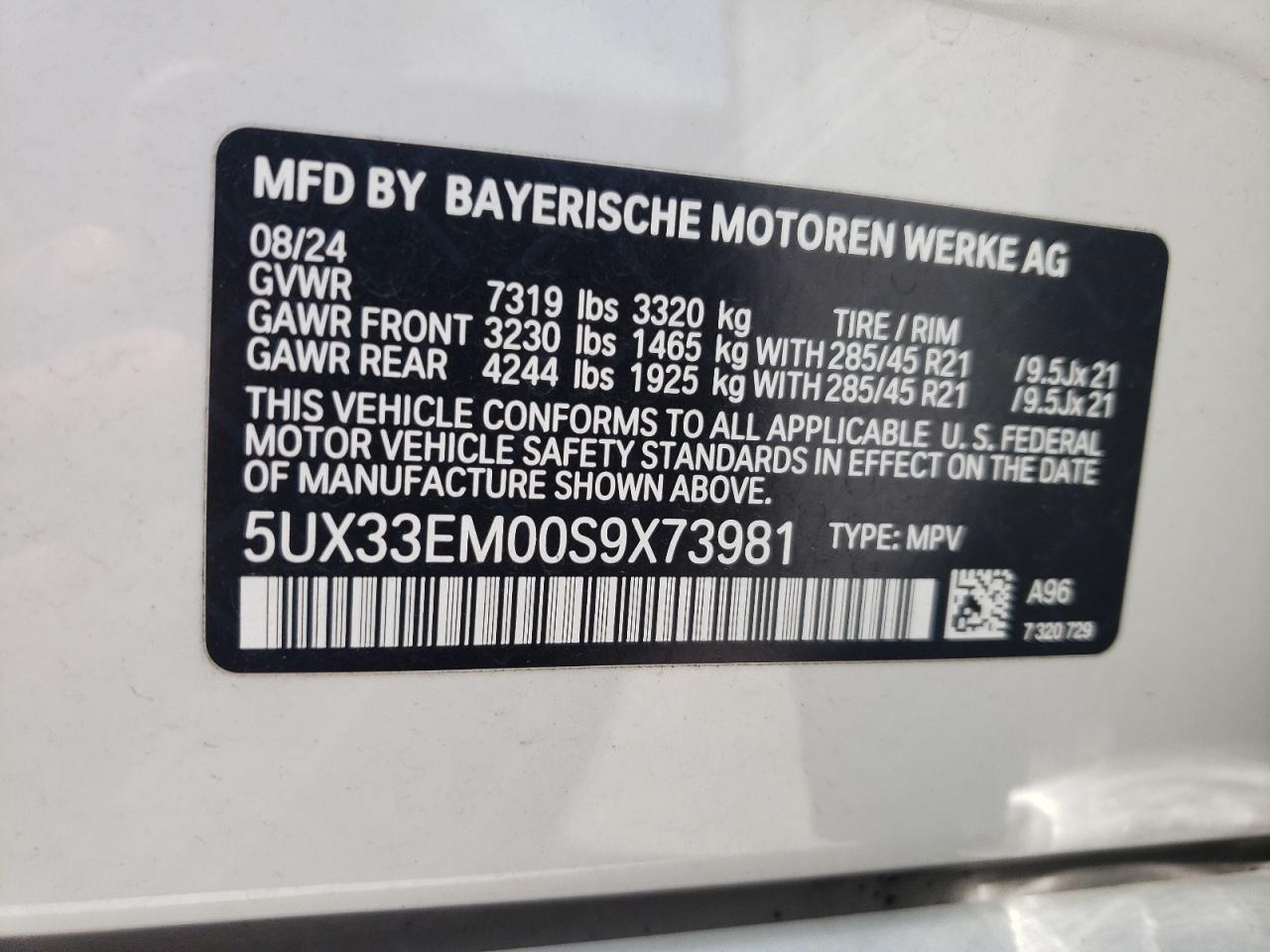2025 BMW X7 M60I VIN: 5UX33EM00S9X73981 Lot: 65212425
