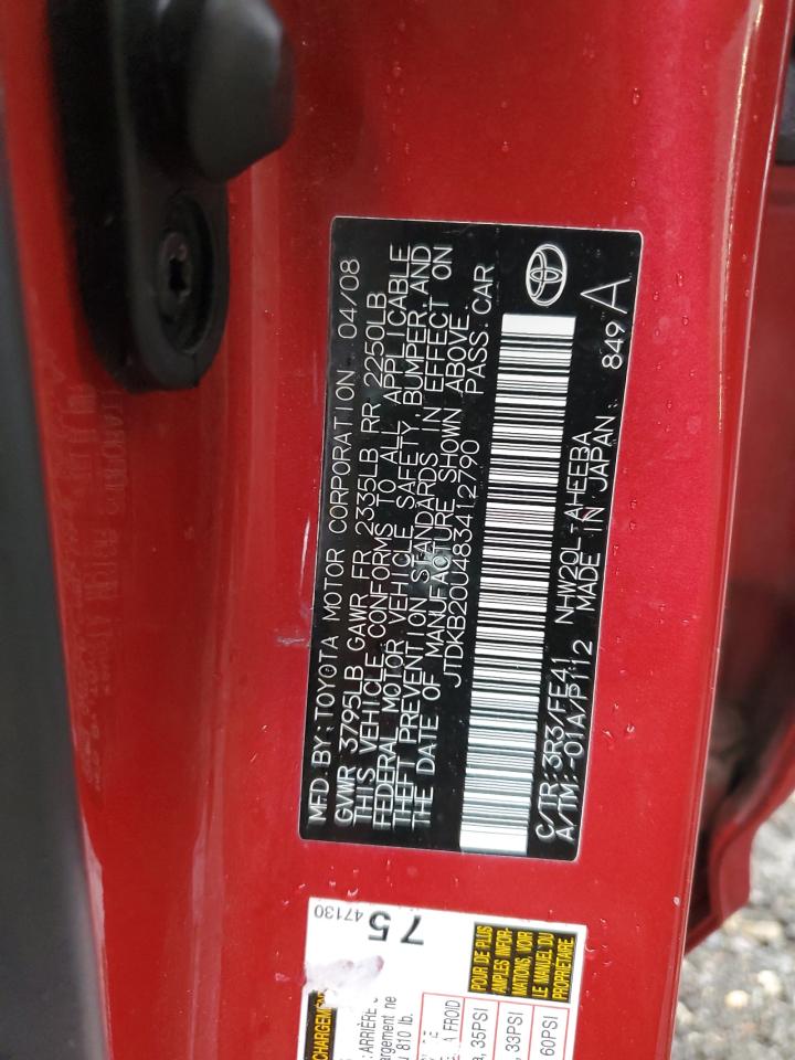 2008 Toyota Prius VIN: JTDKB20U483412790 Lot: 65993835