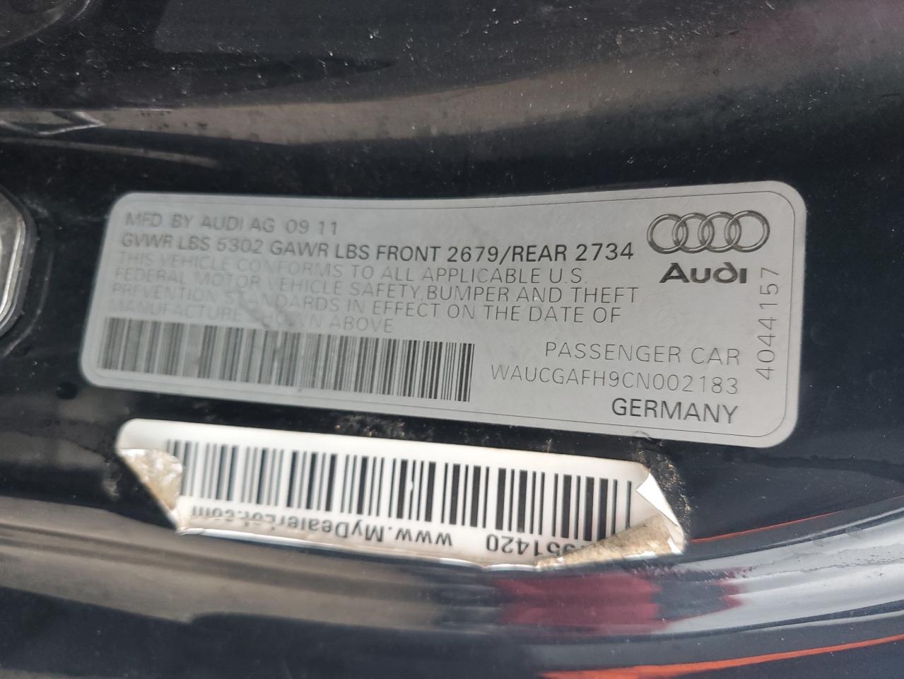 2012 Audi S5 Premium Plus VIN: WAUCGAFH9CN002183 Lot: 65030165