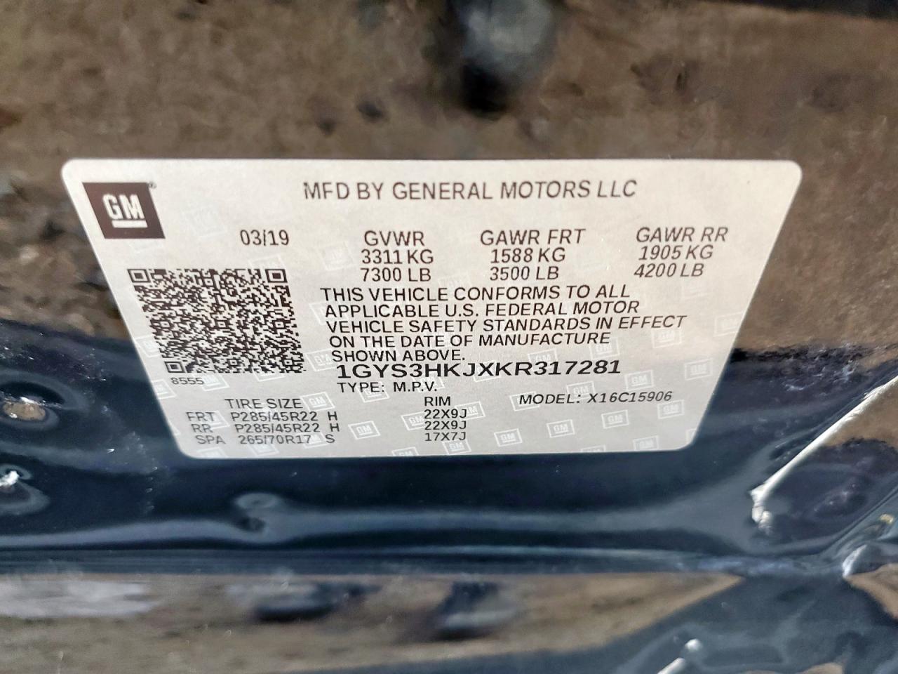 2019 Cadillac Escalade Esv Luxury VIN: 1GYS3HKJXKR317281 Lot: 62271335