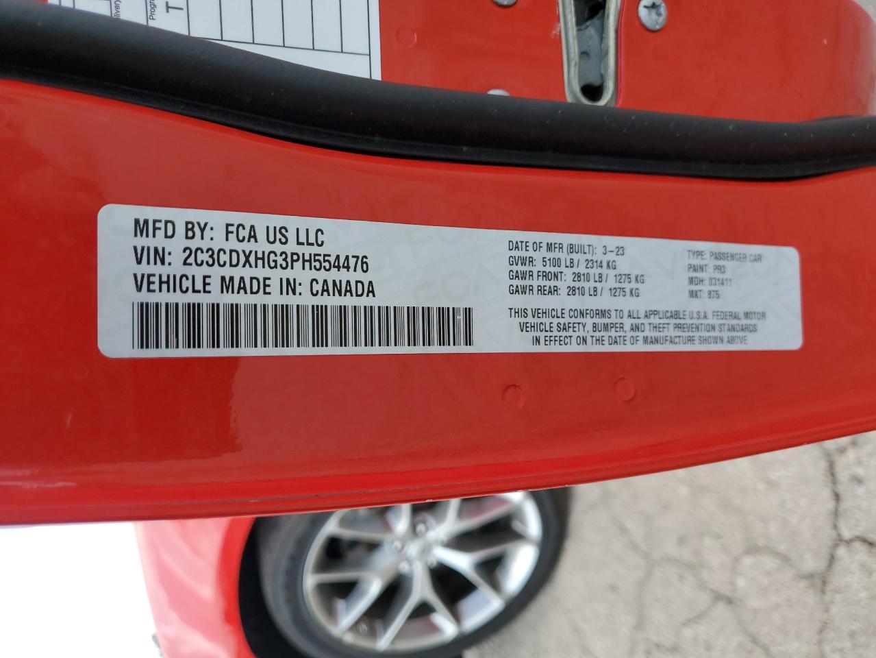 2023 Dodge Charger Gt VIN: 2C3CDXHG3PH554476 Lot: 63049255