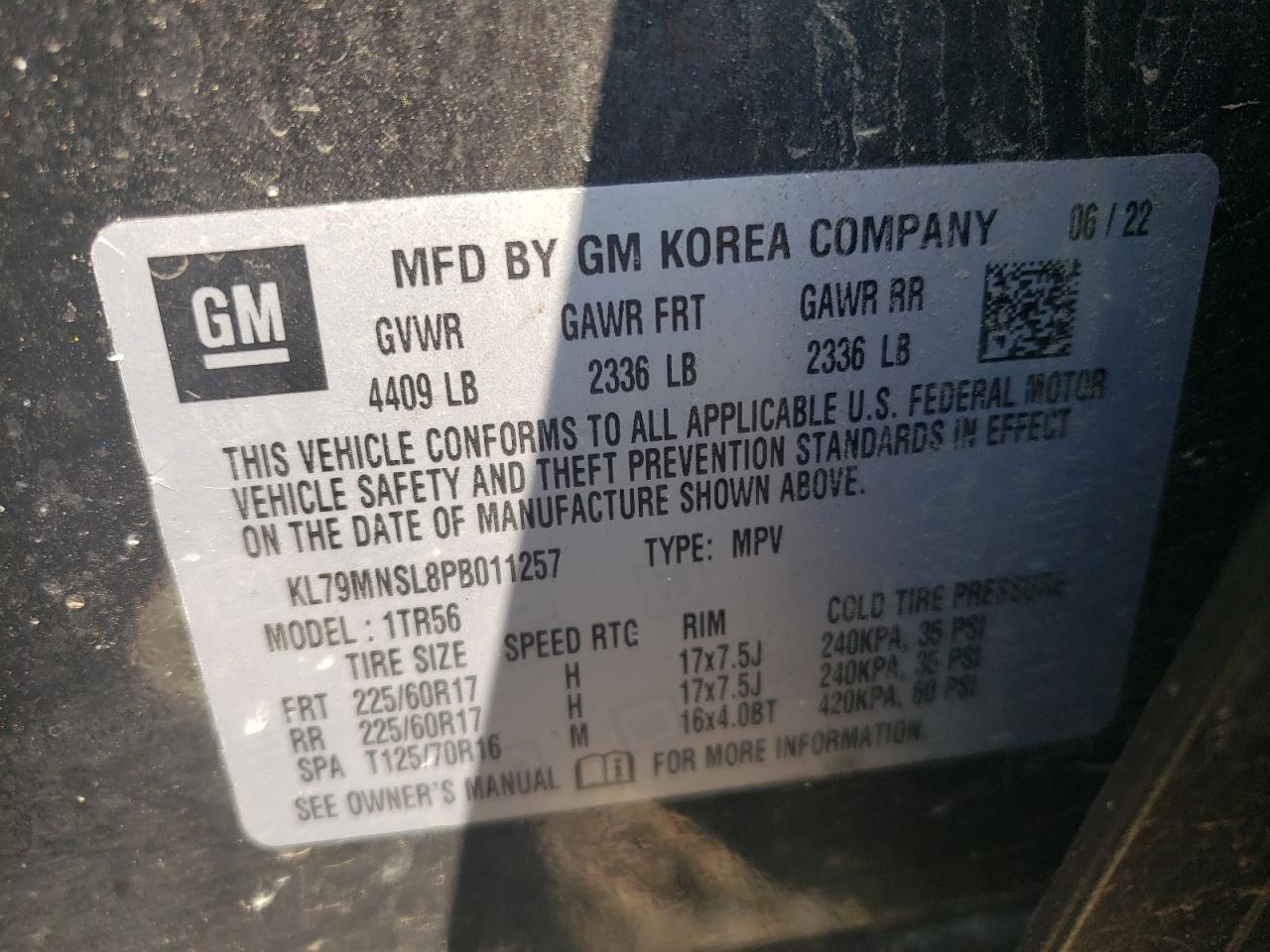 2023 Chevrolet Trailblazer Ls VIN: KL79MNSL8PB011257 Lot: 64952485