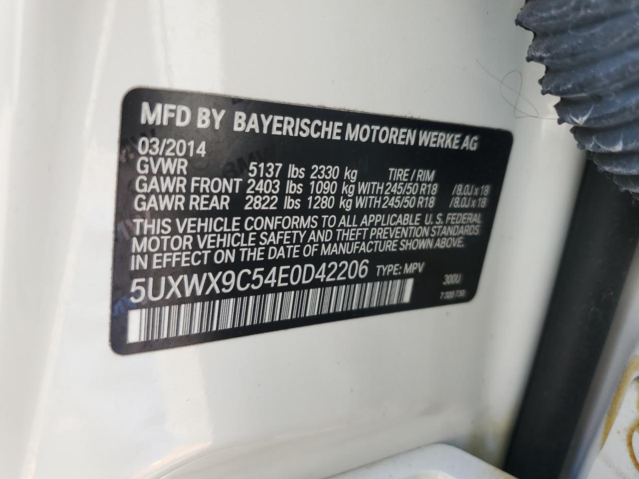 2014 BMW X3 xDrive28I VIN: 5UXWX9C54E0D42206 Lot: 64555575