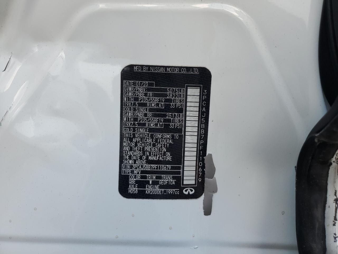 2023 Infiniti Qx50 Luxe VIN: 3PCAJ5BB7PF110679 Lot: 63407745