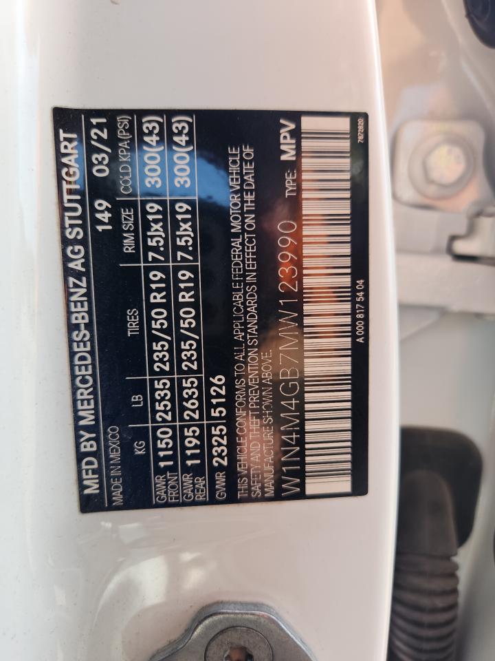 2021 Mercedes-Benz Glb 250 VIN: W1N4M4GB7MW123990 Lot: 65181745