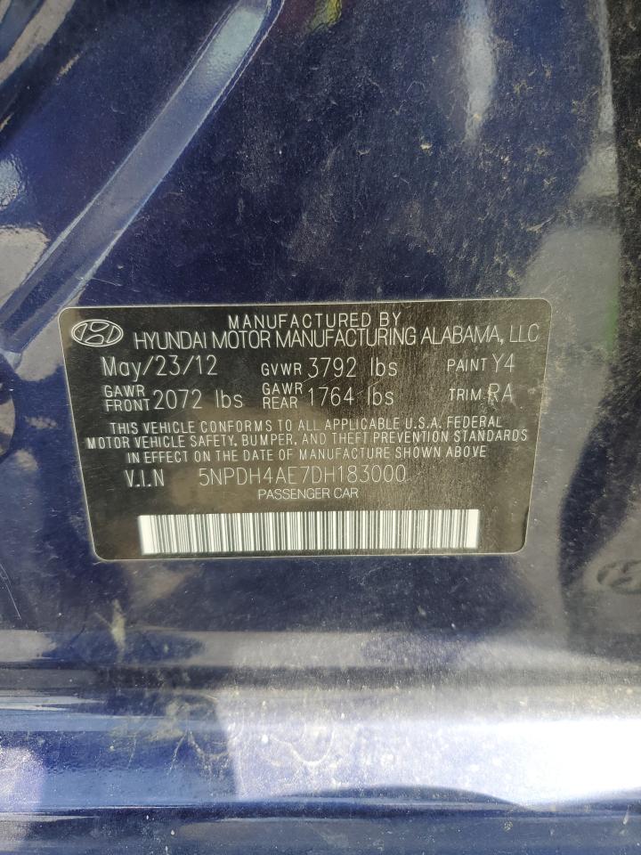 2013 Hyundai Elantra Gls VIN: 5NPDH4AE7DH183000 Lot: 64001845