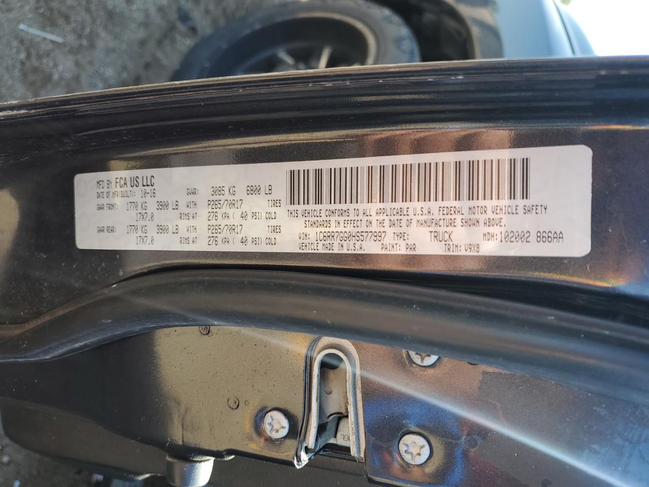 2017 Ram 1500 Slt VIN: 1C6RR7GG0HS577997 Lot: 65212285
