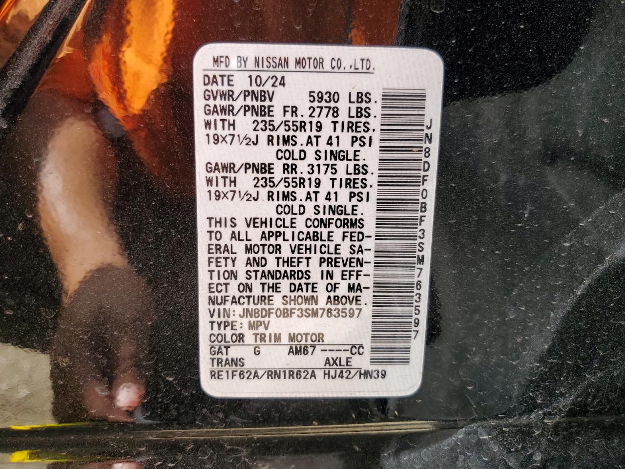 2025 Nissan Ariya Evolve+ VIN: JN8DF0BF3SM763597 Lot: 63038905