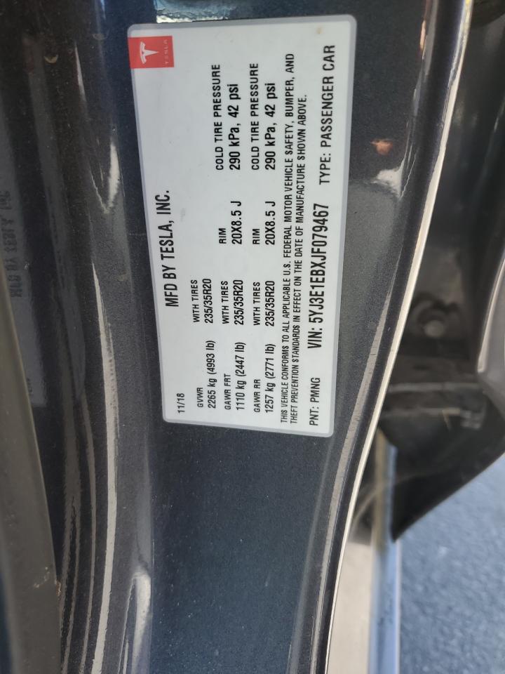 2018 Tesla Model 3 VIN: 5YJ3E1EBXJF079467 Lot: 62924905