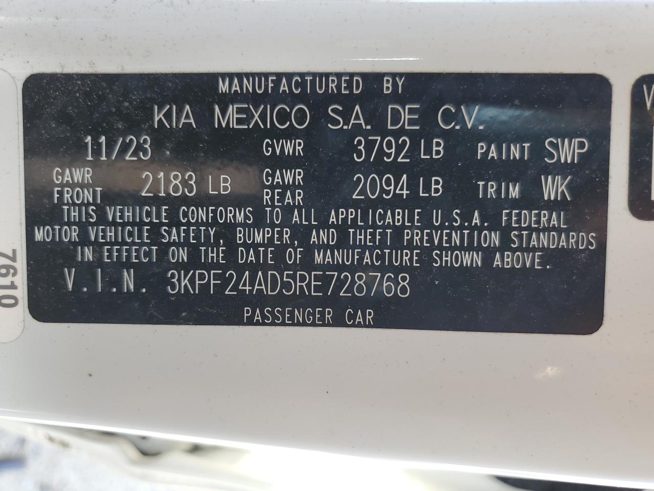 2024 Kia Forte Lx VIN: 3KPF24AD5RE728768 Lot: 65068465