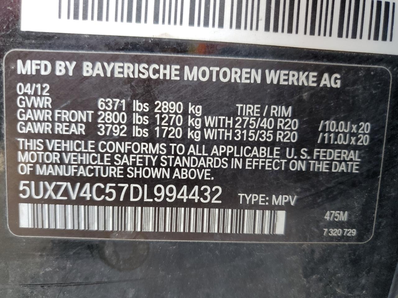 2013 BMW X5 xDrive35I VIN: 5UXZV4C57DL994432 Lot: 64760755
