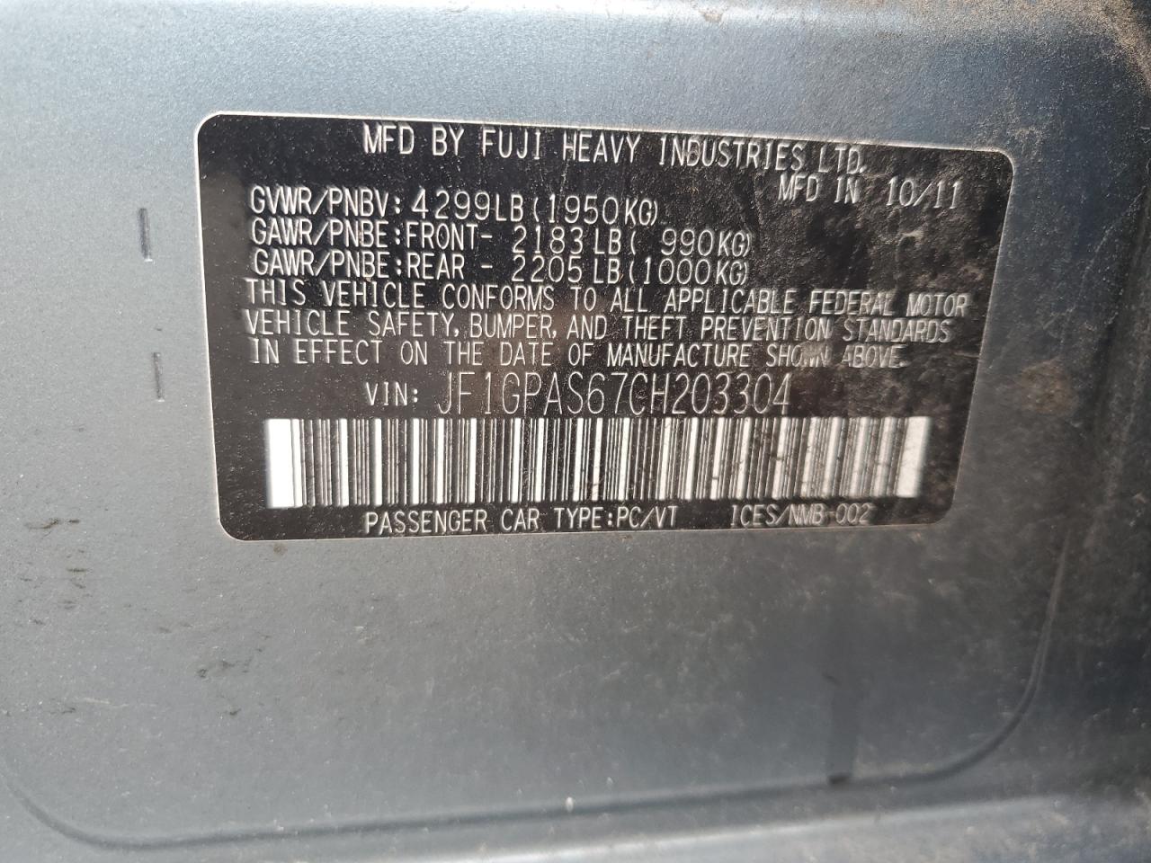 2012 Subaru Impreza Sport Limited VIN: JF1GPAS67CH203304 Lot: 64059475