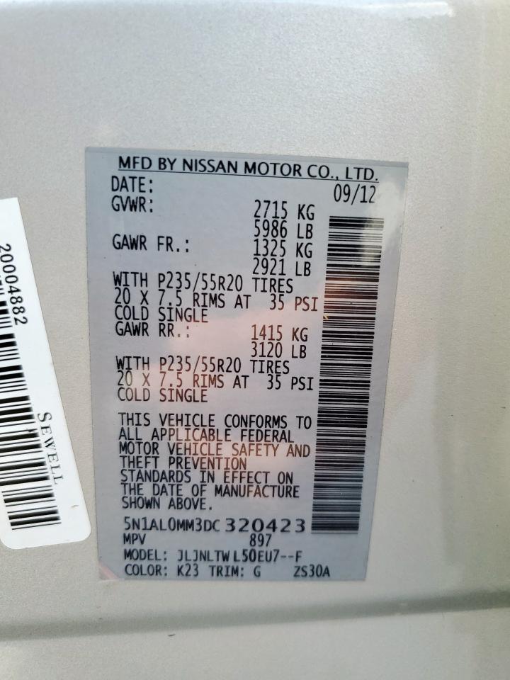 2013 Infiniti Jx35 VIN: 5N1AL0MM3DC320423 Lot: 61913065