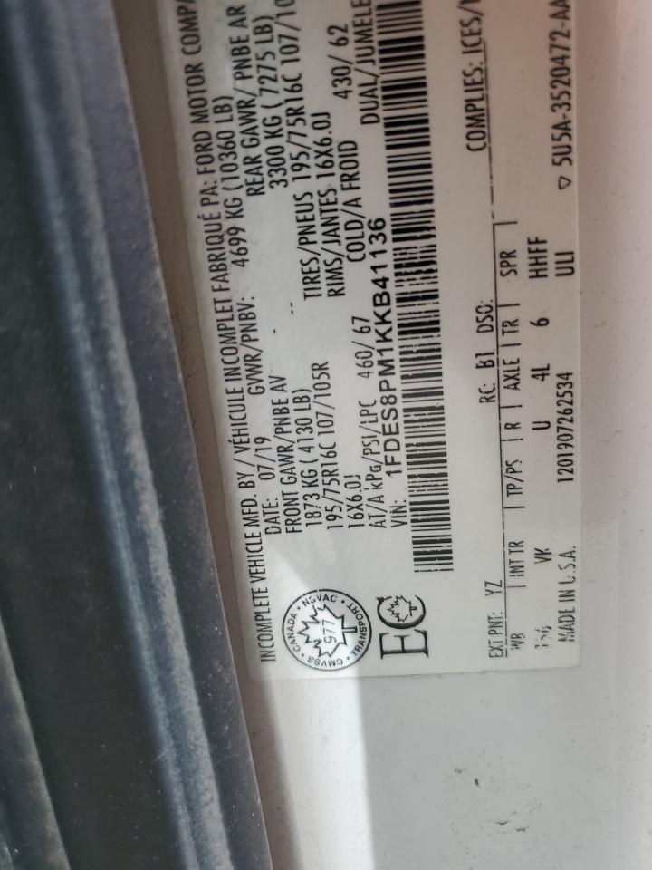 2019 Ford Transit T-350 Hd VIN: 1FDES8PM1KKB41136 Lot: 66435715