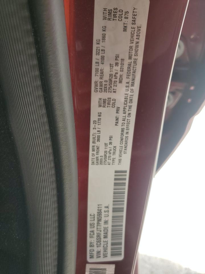 2023 Ram 1500 Laramie VIN: 1C6SRFJT7PN598411 Lot: 63204465