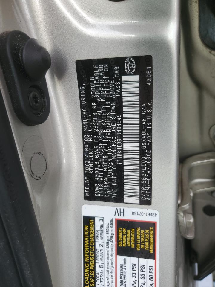 2015 Toyota Avalon Xle VIN: 4T1BK1EB9FU181549 Lot: 65067175