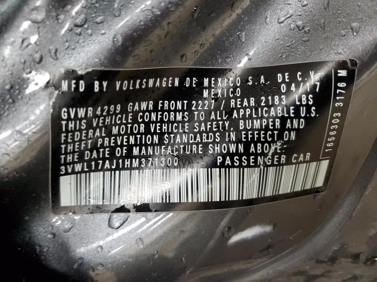 3VWL17AJ1HM371300 2017 Volkswagen Jetta Sel