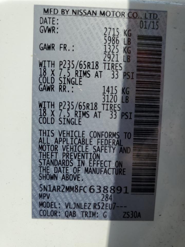 2015 Nissan Pathfinder S VIN: 5N1AR2MM8FC638891 Lot: 62397705
