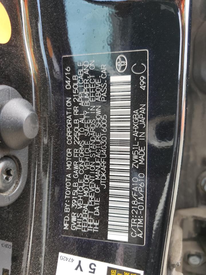 2016 Toyota Prius VIN: JTDKARFU4G3016005 Lot: 65092505
