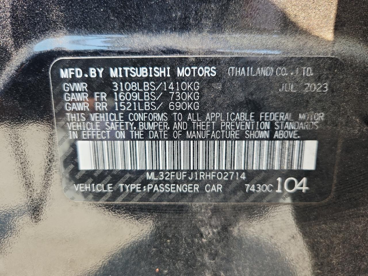 2024 Mitsubishi Mirage G4 Es VIN: ML32FUFJ1RHF02714 Lot: 62148725