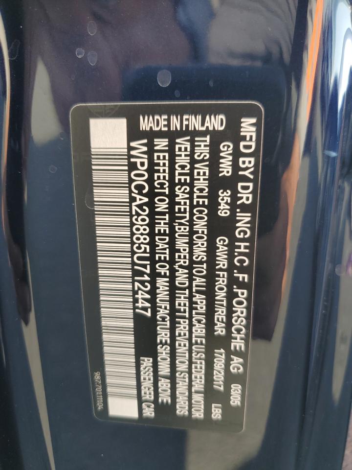 2005 Porsche Boxster VIN: WP0CA29885U712447 Lot: 64859495