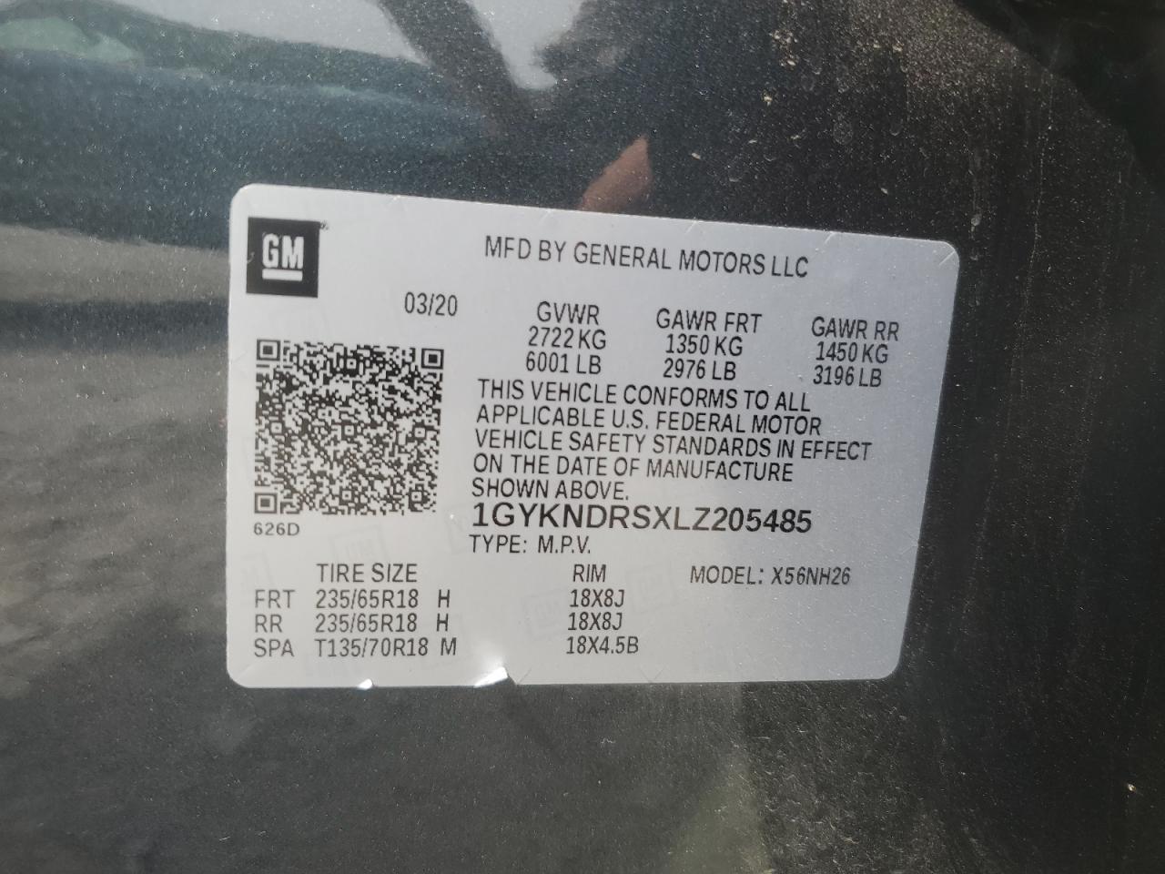 2020 Cadillac Xt5 Premium Luxury VIN: 1GYKNDRSXLZ205485 Lot: 64370255