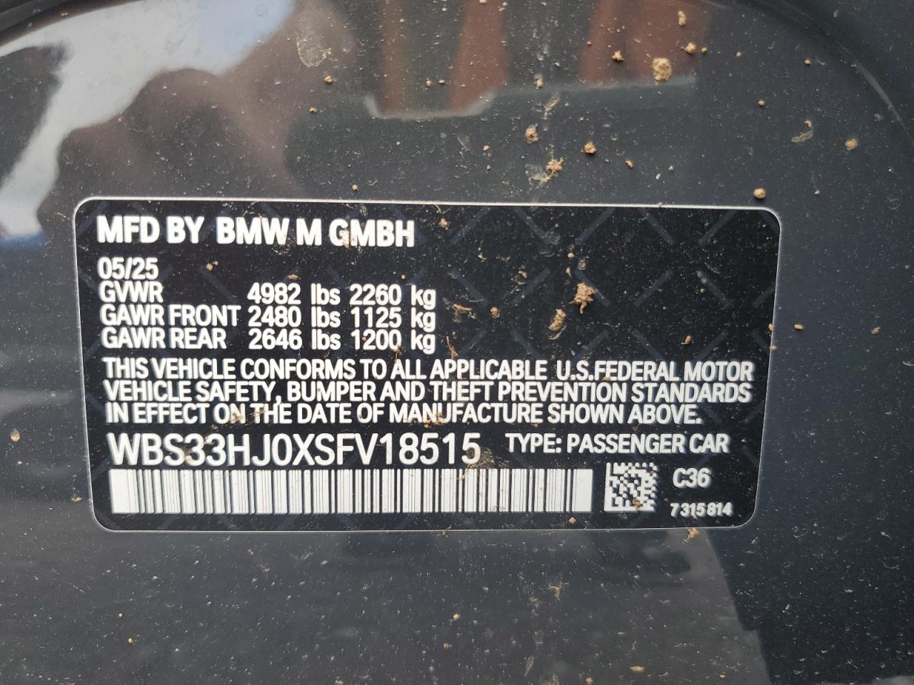 2025 BMW M3 Competition VIN: WBS33HJ0XSFV18515 Lot: 63773235