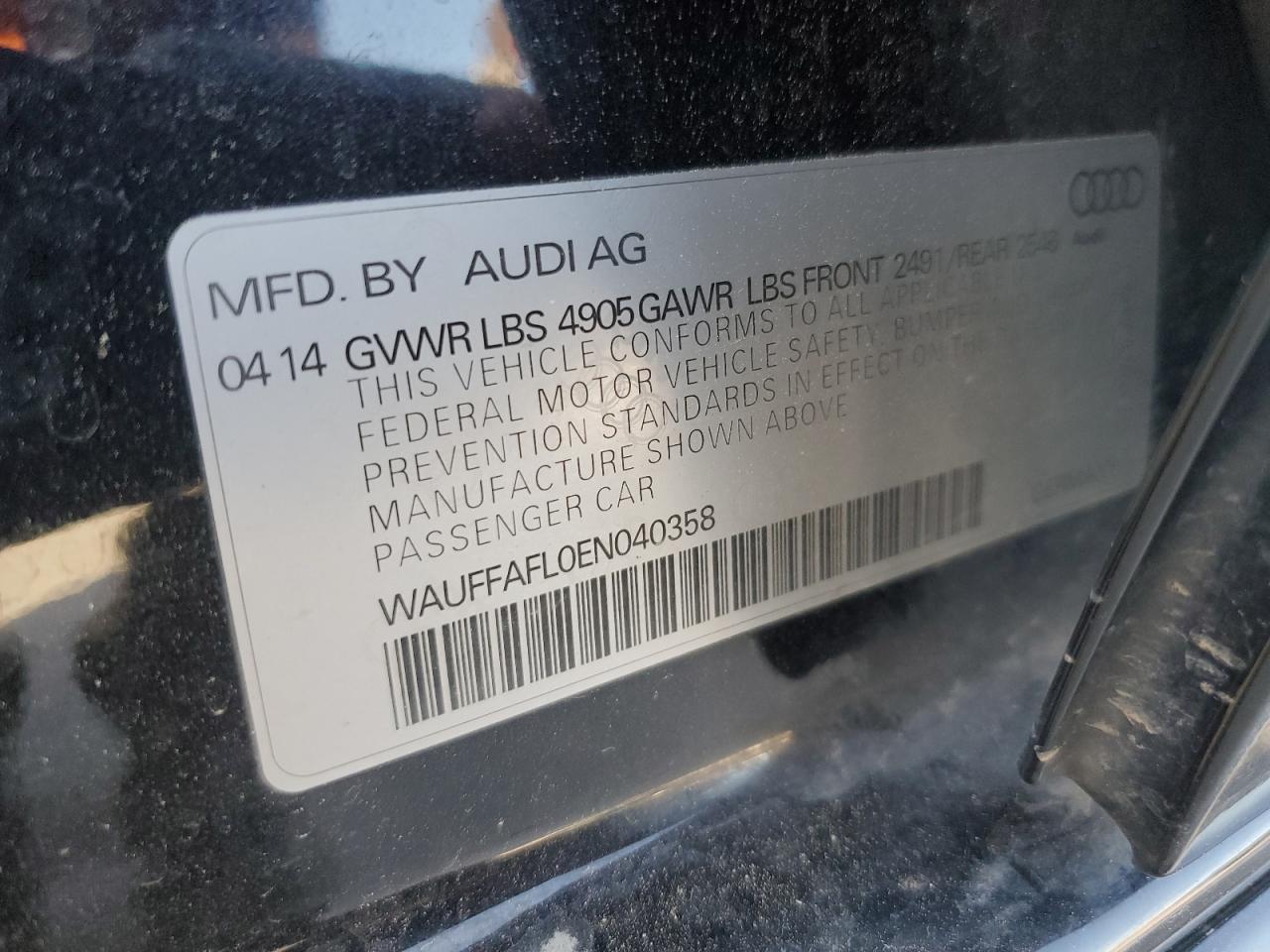2014 Audi A4 Premium Plus VIN: WAUFFAFL0EN040358 Lot: 62609175