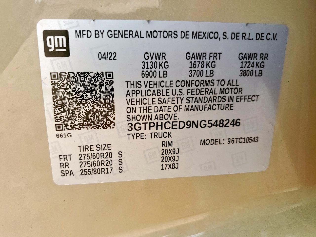 2022 GMC Sierra C1500 Elevation VIN: 3GTPHCED9NG548246 Lot: 64602645
