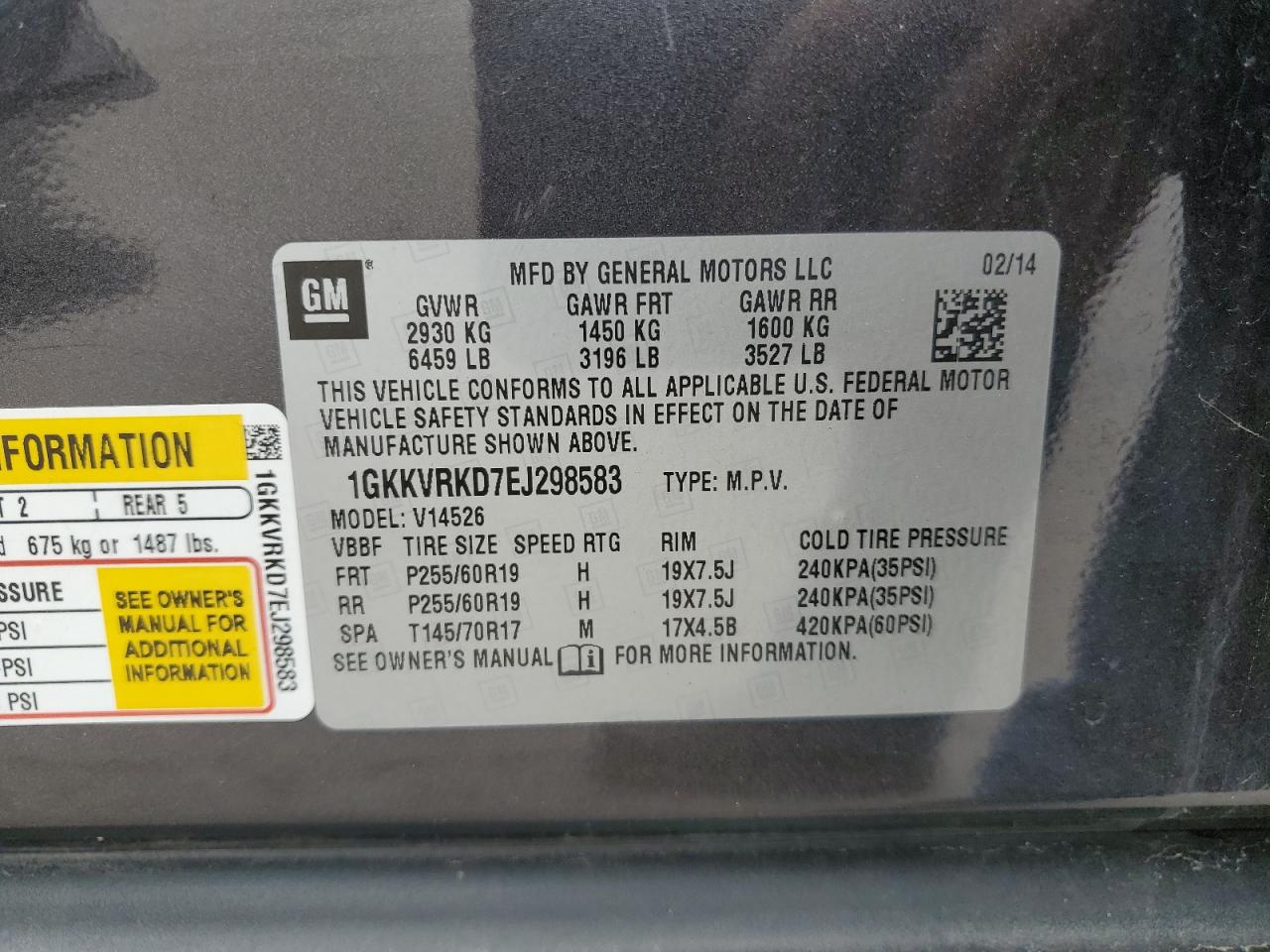 2014 GMC Acadia Slt-1 VIN: 1GKKVRKD7EJ298583 Lot: 63694265