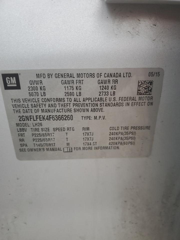 2015 Chevrolet Equinox Lt VIN: 2GNFLFEK4F6366260 Lot: 65570445