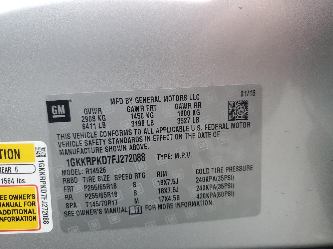 2015 GMC Acadia Sle VIN: 1GKKRPKD7FJ272088 Lot: 63759655