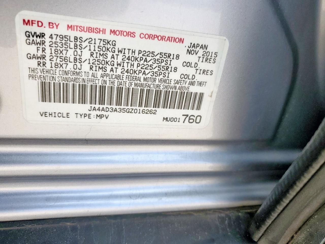 2016 Mitsubishi Outlander Se VIN: JA4AD3A35GZ016262 Lot: 64678355