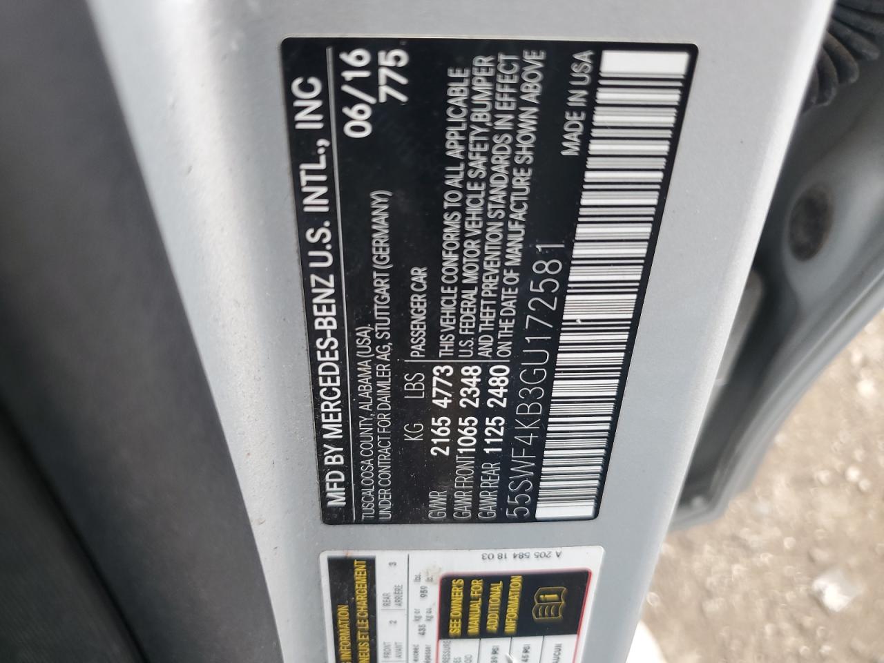 2016 Mercedes-Benz C 300 4Matic VIN: 55SWF4KB3GU172581 Lot: 64251955