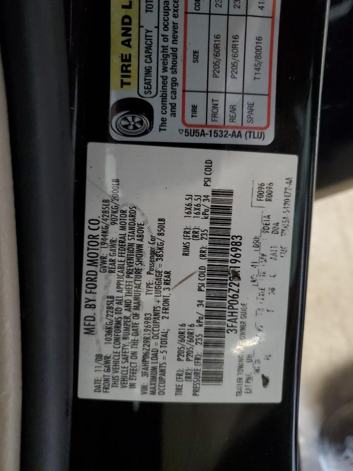 2009 Ford Fusion S VIN: 3FAHP06Z29R196983 Lot: 65095535