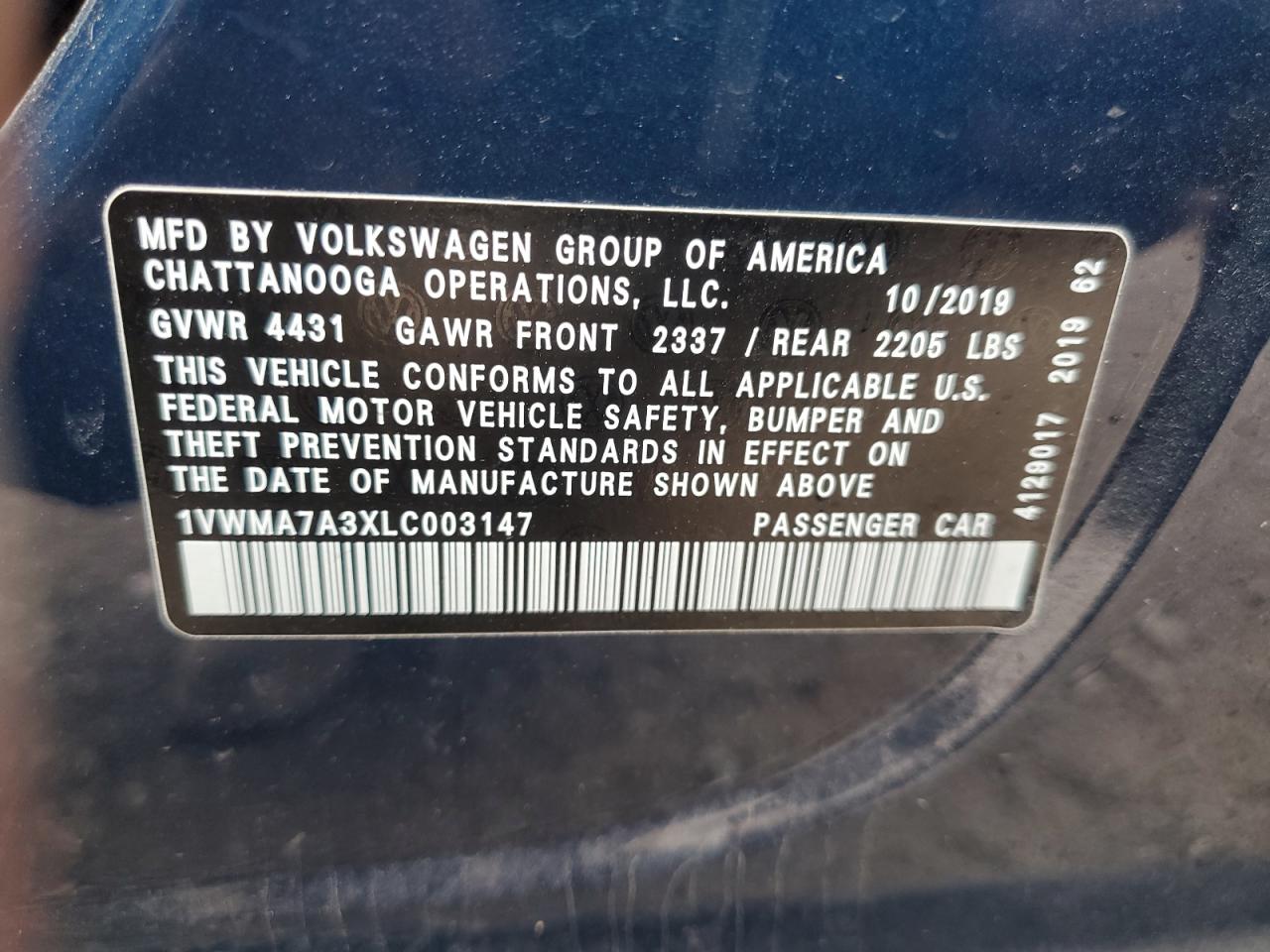2020 Volkswagen Passat R-Line VIN: 1VWMA7A3XLC003147 Lot: 64933845