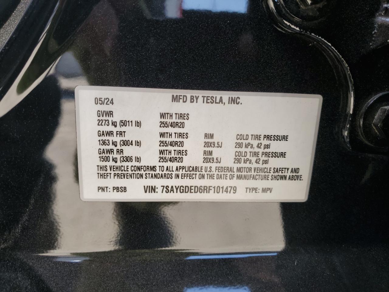 2024 Tesla Model Y VIN: 7SAYGDED6RF101479 Lot: 66221595