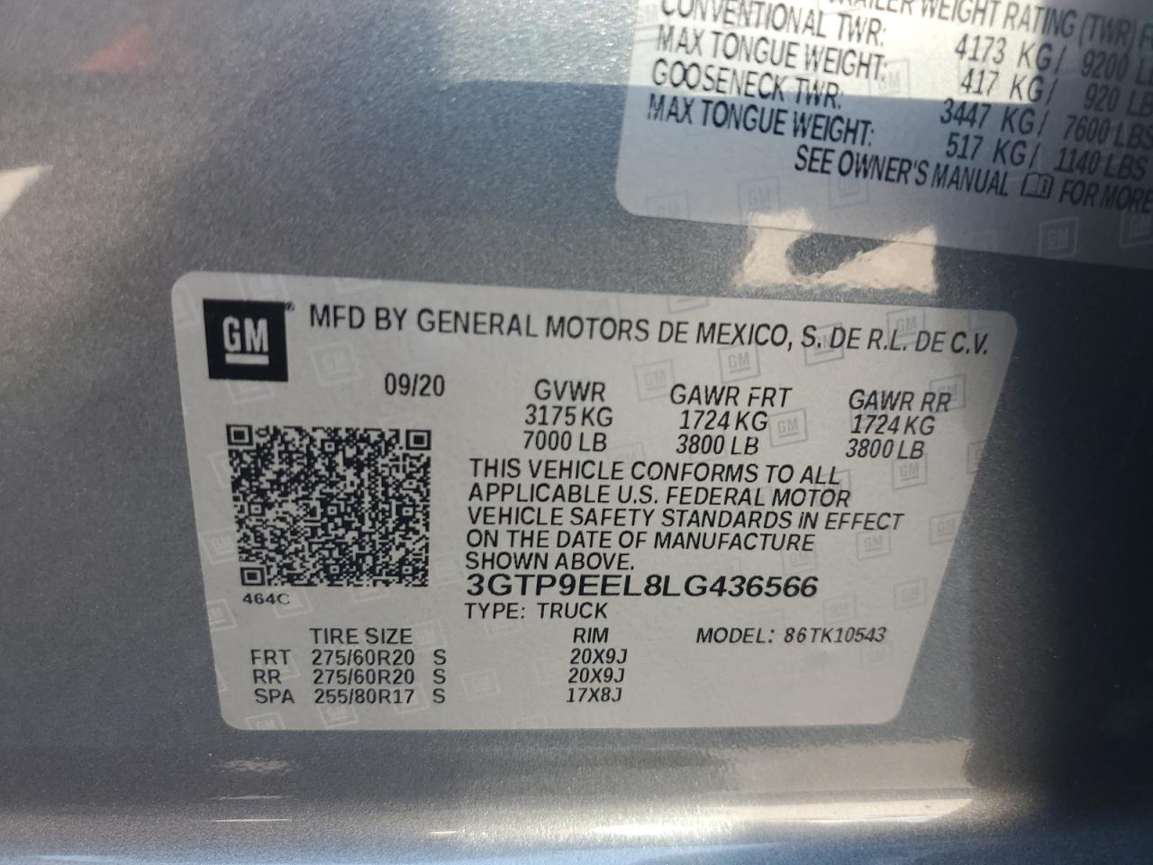 3gtp9eel8lg436566 3GTP9EEL8LG436566 2020 GMC Sierra K1500 At4